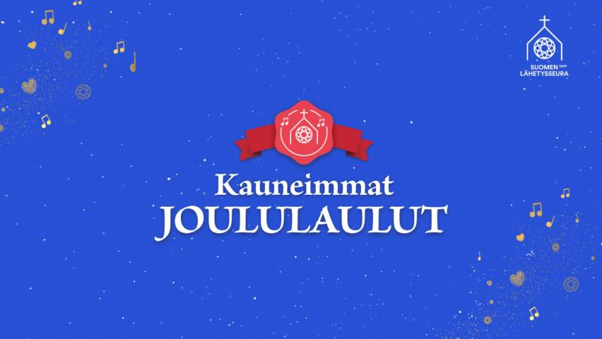 Tähtitaivas, jonka päällä teksti: Kauneimmat Joululaulut ja Suomen Lähetysseuran logo.