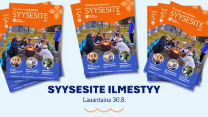 Teksti: Syysesite ilmestyy lauantaina 30.8. Vaaleansinisellä pohjalla syysesitteen kansikuvia.