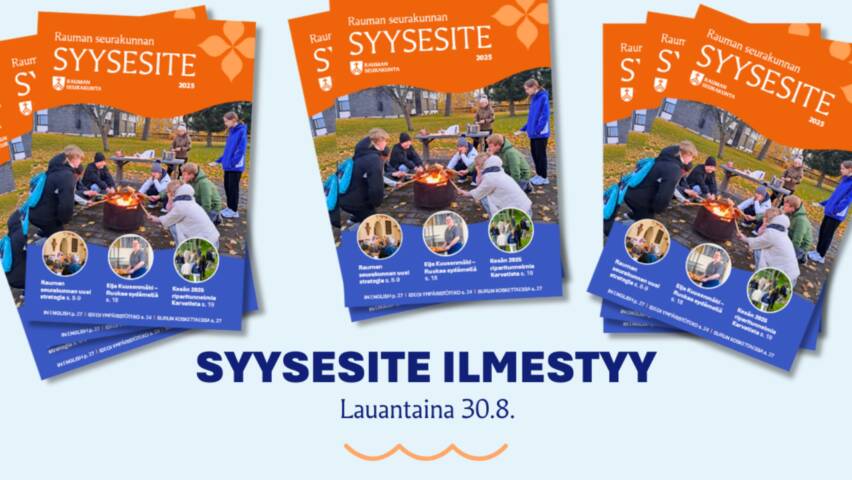 Teksti: Syysesite ilmestyy lauantaina 30.8. Vaaleansinisellä pohjalla syysesitteen kansikuvia.